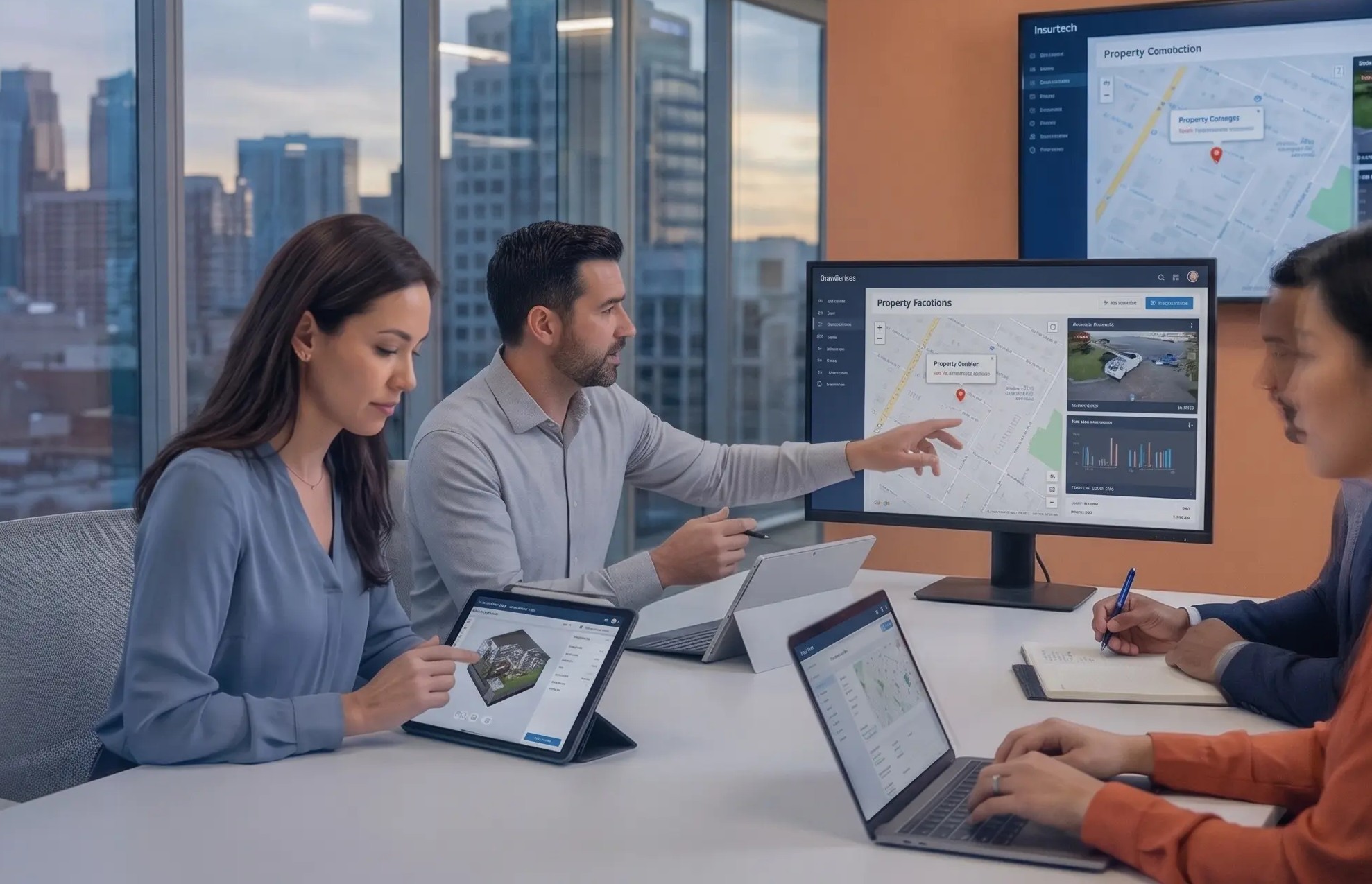 Equipo de tecnología de seguros trabajando